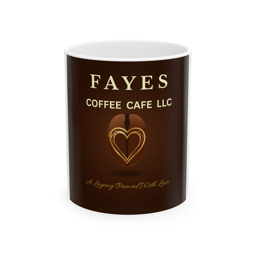 Fayes Coffee Cafe Ceramic Mug — 'A Happy Brew With Love' 11oz & 15oz