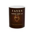 Fayes Coffee Cafe Ceramic Mug — 'A Happy Brew With Love' 11oz & 15oz